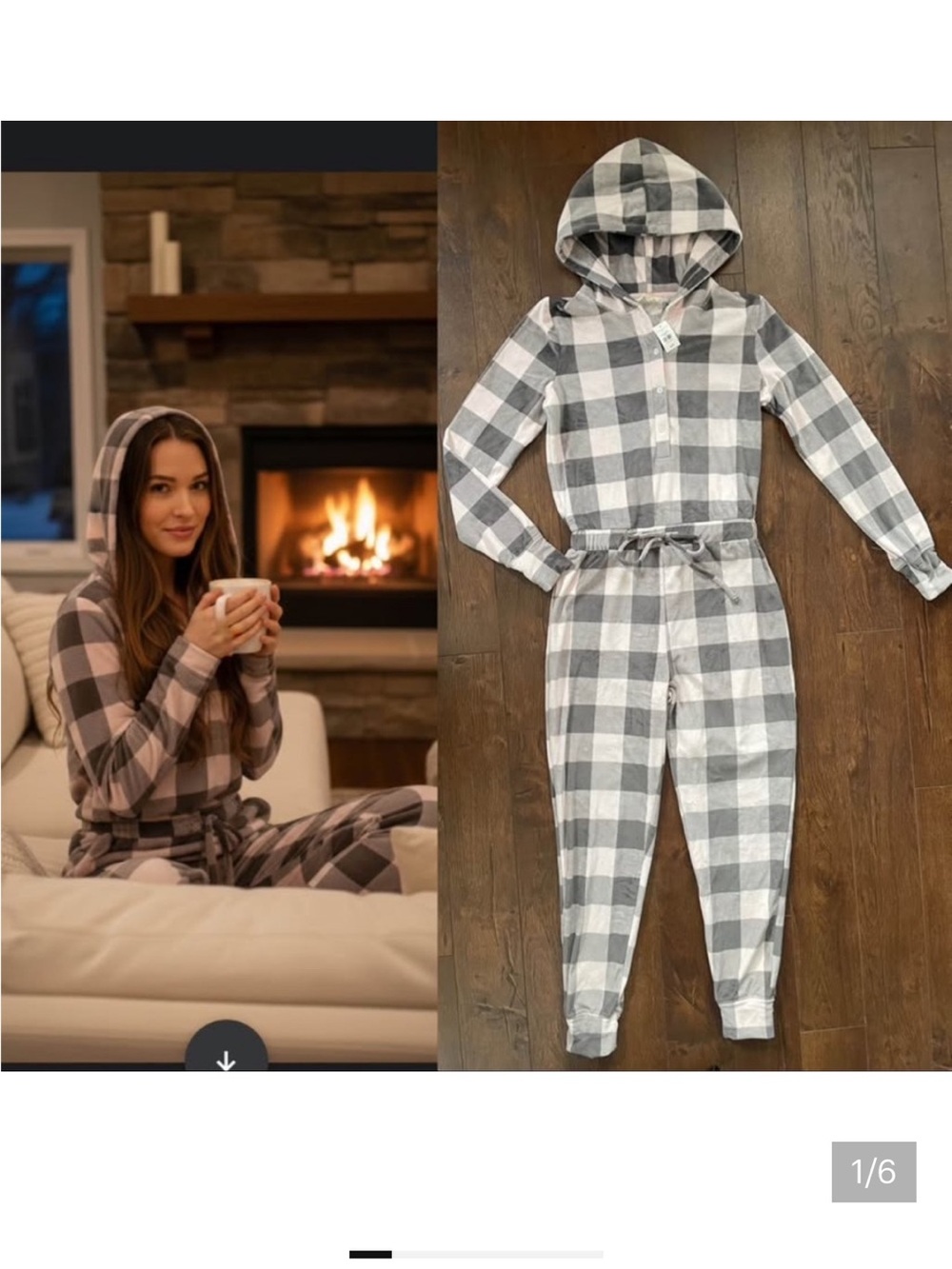 NWT SUPER SOFT Buffalo Plaid Aeropostale Hooded One Piece Jumpsuit. Pink/Grey